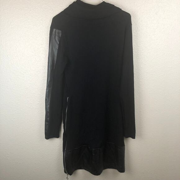 Venus Black Knit Pleather Accent Roll Mock Neck Long Sleeve Goth Sweater Dress - Picture 8 of 11